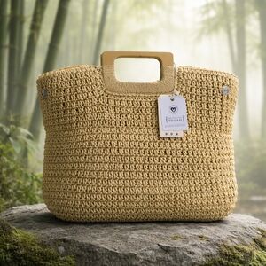 Vegan Tan Woven StrawTote Bag In Natural Harley